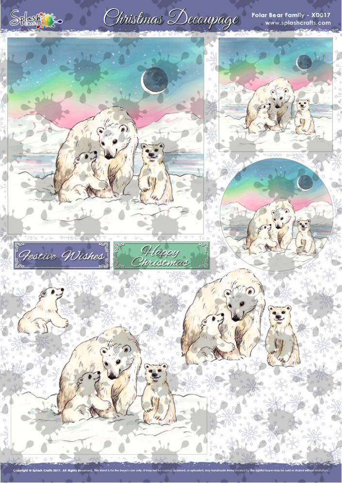 A4 Christmas Decoupage - Polar Bear Family